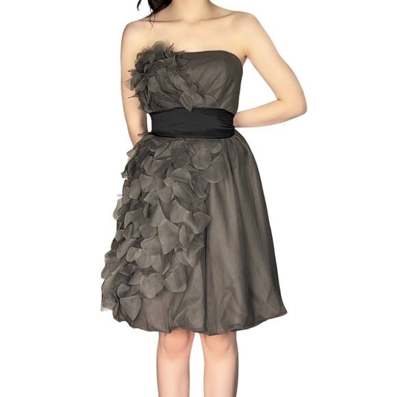 White by Vera Wang Bubble Hem Formal Dress Strapless Tulle Gray Size 4 - Picture 1 of 8